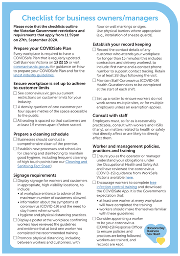 COVIDSafe Checklist Business Owners